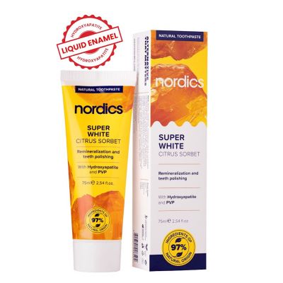 Pasta do Zębów Remineralizująca Super White a Płynnym Szkliwem Bez Fluoru 75ml Nordics - 3800501908594.jpg
