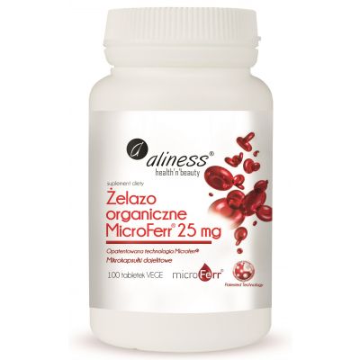 Żelazo organiczne MicroFerr® 25 mg x 100 tabletek VEGE Aliness  - 5903242580123.jpg