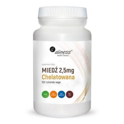 Miedź chelatowana 2,5 mg x 100 Vege tabletek Aliness  - 5903242580581.jpg