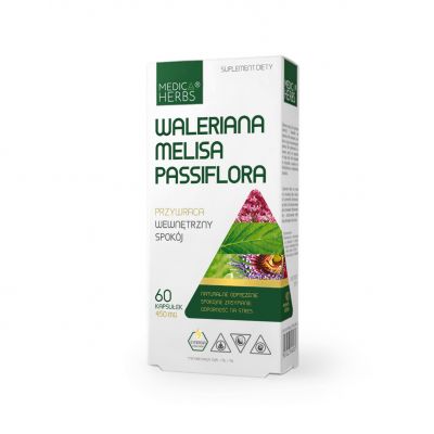 Waleriana, Melisa, Passiflora 60 kaps. Medica Herbs - 5903968202408.jpg