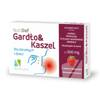 NutriDef Gardło Kaszel  dla dorosłych i dzieci 20 pastylek do żucia Nutrileya - 8055728151864.jpg